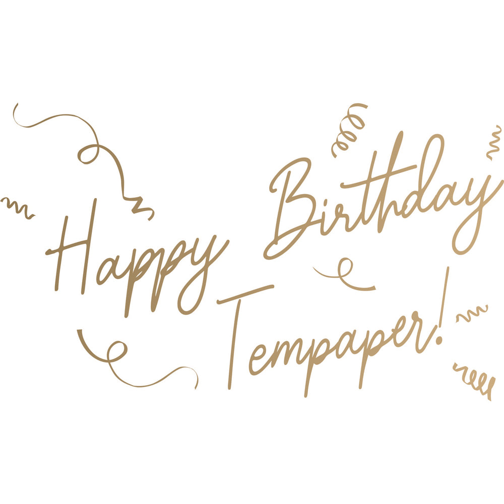 An up close view of Tempaper's Custom Happy Birthday Wall Decal with "Happy Birthday Tempaper" as an example.