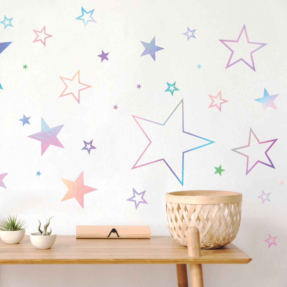 A wall decorated using the Star wall decals from Tempaper.