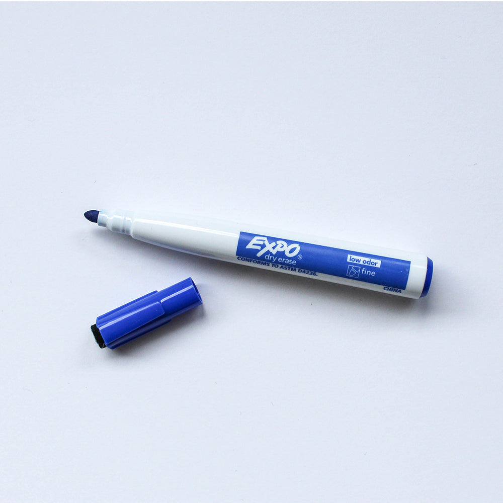 An opened blue Expo Dry Erase Marker.