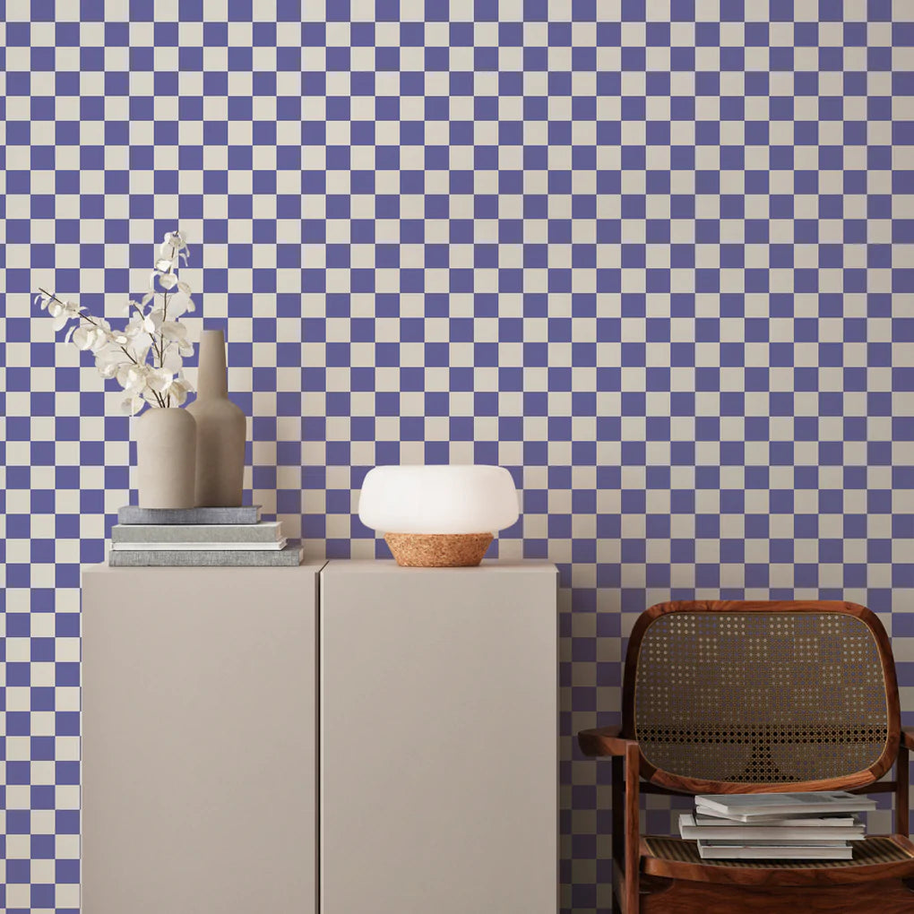 Checkmate' Checkerboard Wallpaper in Lavender, Pistachio and Pink