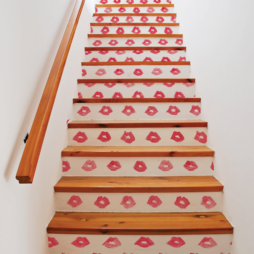Painted Lips Removable Wallpaper - A staircase featuring Painted Lips Peel And Stick Wallpaper by Novogratz | Tempaper