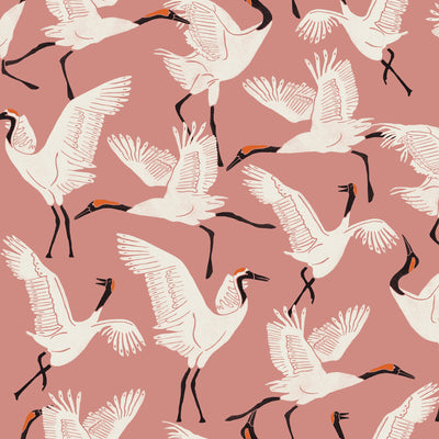 An up close swatch of Tempaper's Family of Cranes Peel And Stick Wallpaper By Novogratz.