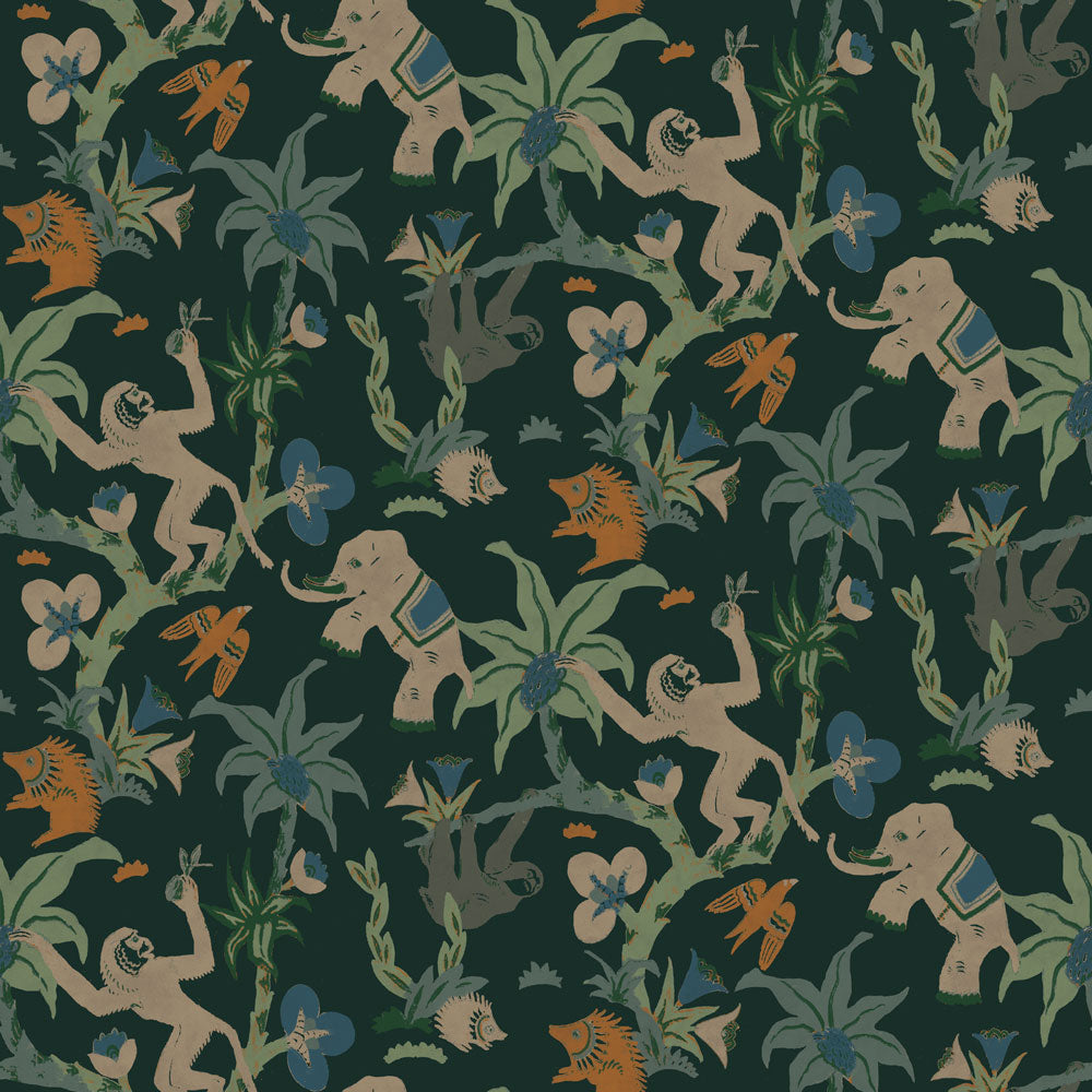 Monkey Business Removable Wallpaper By Novogratz - A swatch of Monkey Business Peel And Stick Wallpaper By Novogratz in jade parade | Tempaper#color_jade-parade