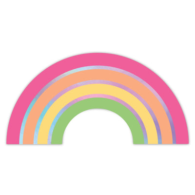 A pink, orange, yellow, and green rainbow wall decal outlined in metallic from Tempaper.