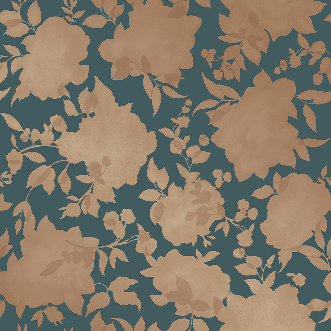 Silhouette Removable Wallpaper - A swatch of Tempaper's Silhouette Peel And Stick Wallpaper | Tempaper#color_peacock-blue-and-gold