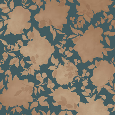 Silhouette Removable Wallpaper - A swatch of Tempaper's Silhouette Peel And Stick Wallpaper | Tempaper#color_peacock-blue-and-gold