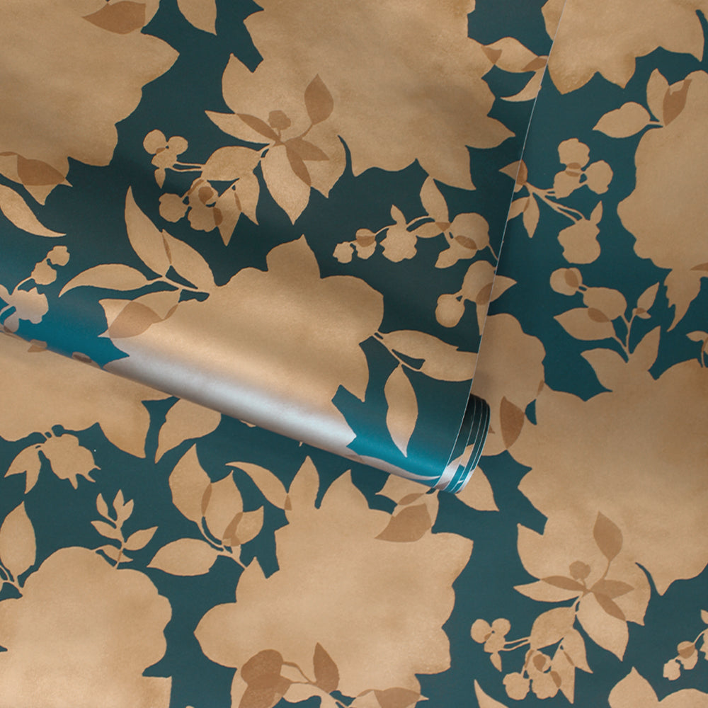Silhouette Removable Wallpaper - A roll of Tempaper's Silhouette Peel And Stick Wallpaper | Tempaper#color_peacock-blue-and-gold