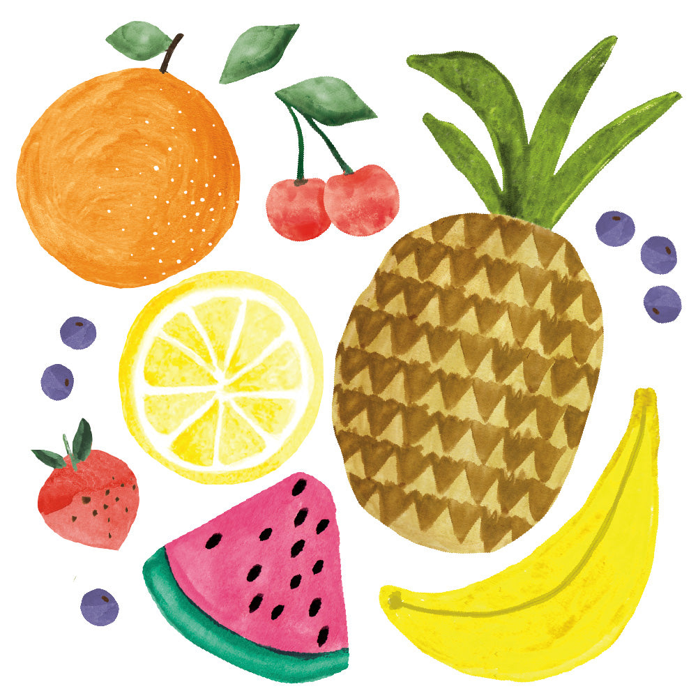 An up close view of Tempaper's Fruit Salad Wall Decals.