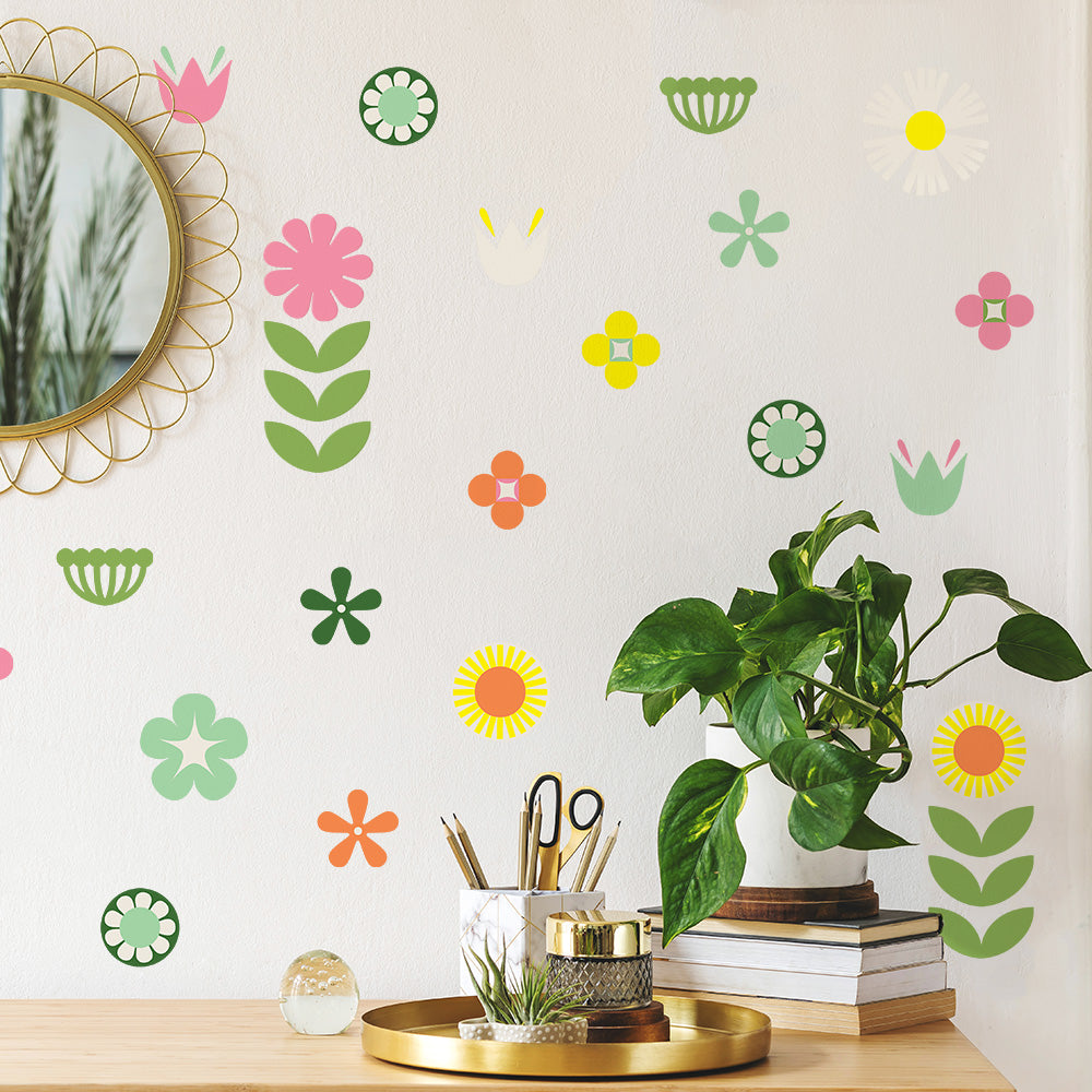 Tempaper Retro Floral Peel and Stick Wall Decals, Multicolor