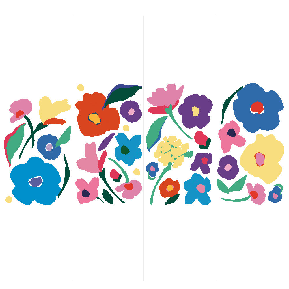 A full look of the Abstract Flower Wall Decals with different types of flowers in multiple colors.