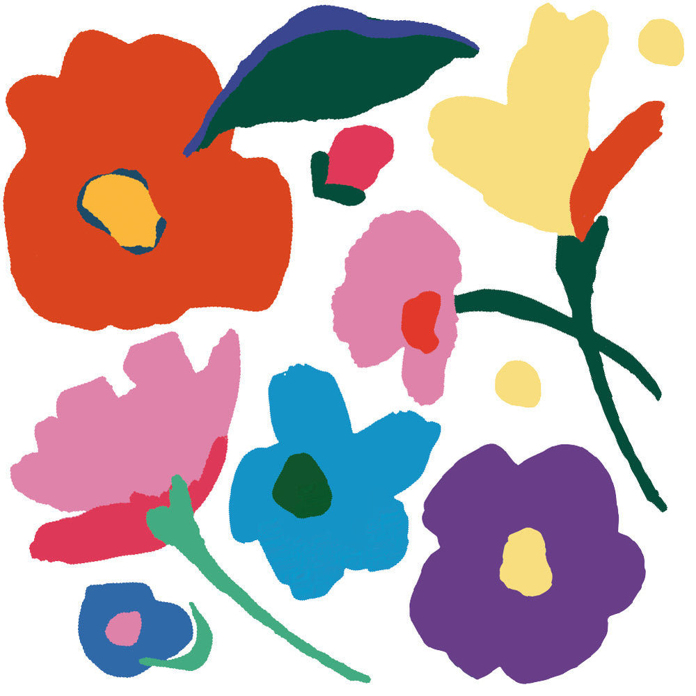 An up-close look at the Abstract Flower wall decals featuring different flowers in multiple colors.