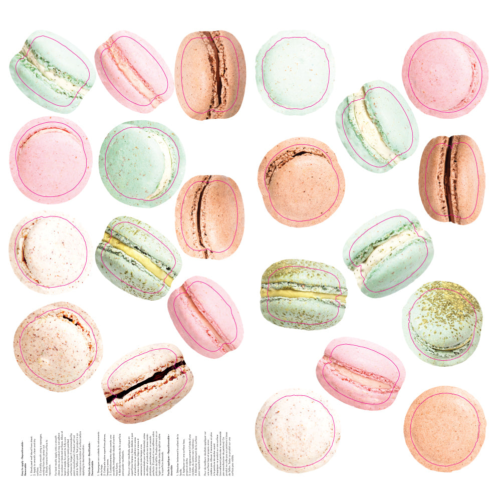 The packaging and application instructions for Tempaper's French Macaron wall decals!