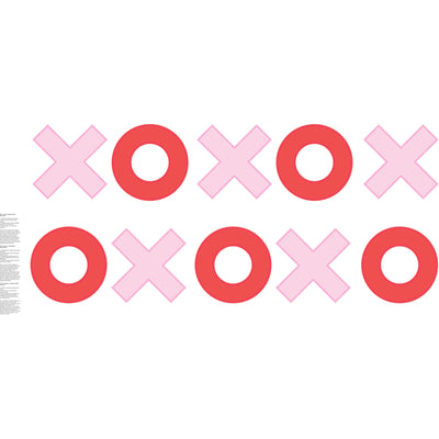 A package of red and pink Tic Tac Toe wall decals with application instructions from Tempaper.