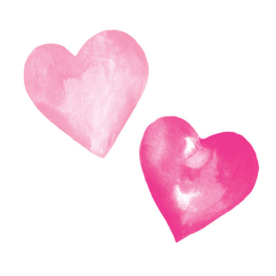 An image showing the watercolor light and dark pink hearts included in the Valentine's Day Heart wall decal set from Tempaper.