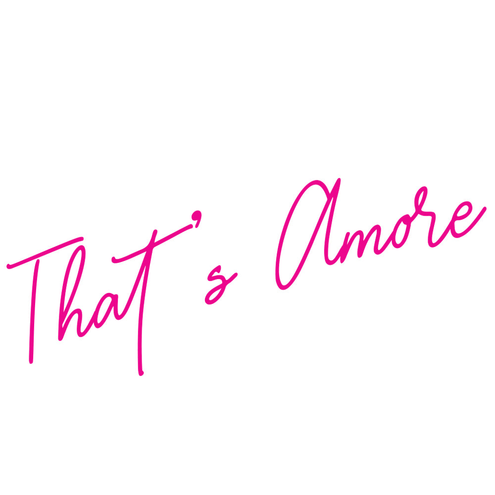 The words "That's Amore" written in hot pink cursive, available from Tempaper as the That's Amore wall decal set.
