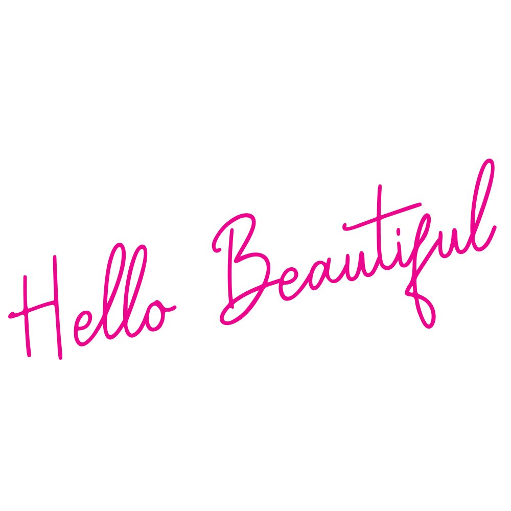 Image of Hello Beautiful wall decals from Tempaper with "Hello Beautiful" written in pink cursive.