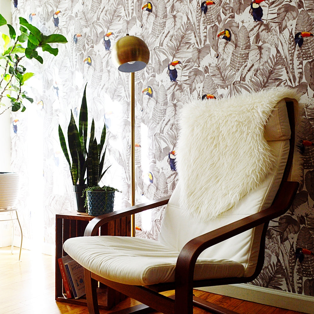 Toucan Removable Wallpaper - A chair and plants in front of a wall featuring Toucan Peel And Stick Wallpaper | Tempaper