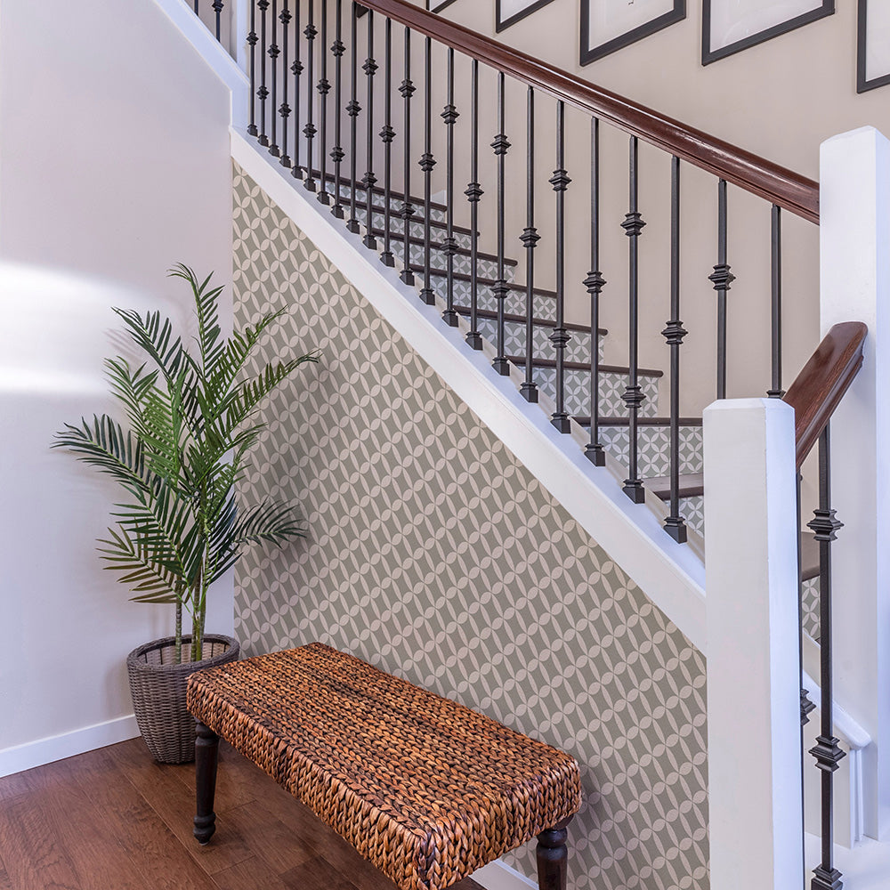 Terrazzo Star Removable Wallpaper - A bench and plant in front of stairs featuring Terrazzo Star Peel And Stick Wallpaper | Tempaper